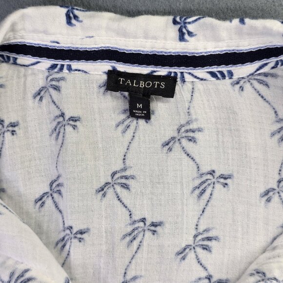 Talbots Tunic Shirt Womens M White Blue Palm Print Pockets Coverup Tropical - Picture 3 of 11